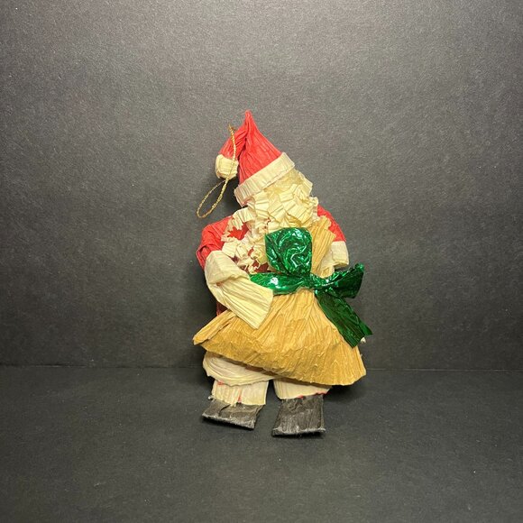 Vintage Crinkle Paper Santa Claus Christmas Holiday Hanging Figure Ornament 5" - Picture 1 of 4